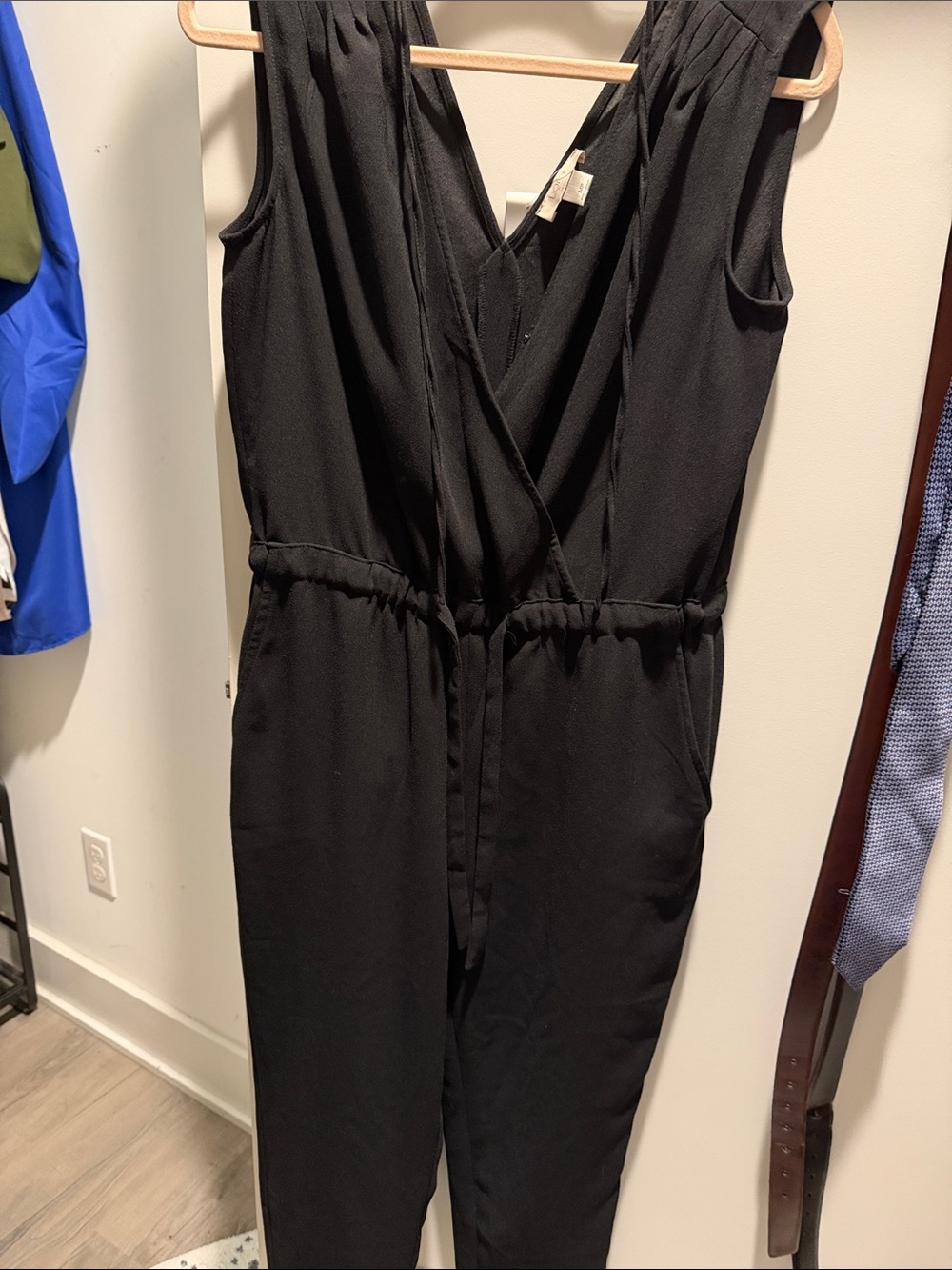 LOFT Black Sleeveless Wrap Jumpsuit